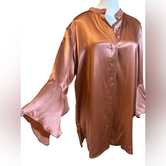Lafayette 148 New York 100% Silk Copper Blouse with Bell Sleeves - Picture 5 of 7